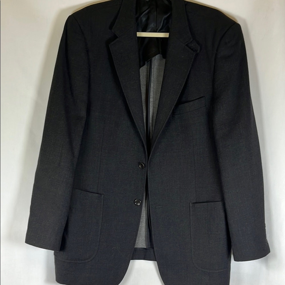 Roundtree & Yorke 100% Pure Wool Blazer Charcoal Gray Unstructured Sport Coat
